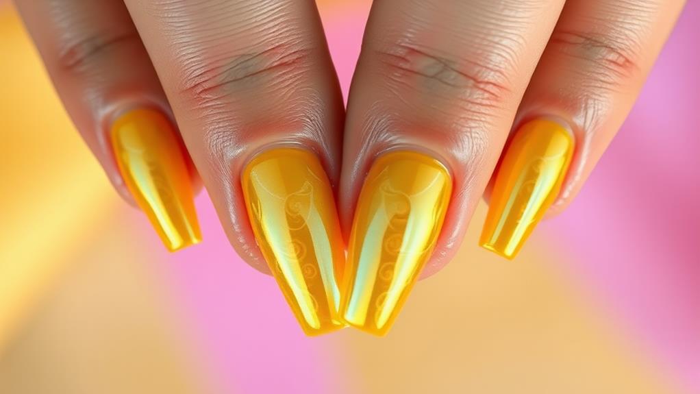 jaw dropping yellow chrome nails